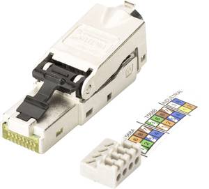 Digitus RJ45 Networks Connector CAT 6A, Unequipped [1x LSA, Cut & Clip, Quick Connect - 1x RJ45 plug, RJ45 8p8c plug]  Silver, Steel