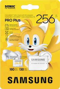 Samsung Sonic Edition - "Tails" microSDXC card Retail 256 GB A2 Application Performance Class, v30 Video Speed Class, UHS-I U3 “Sonic The Hedgehog” special edition, Water-proof, Temperature-proof, X-ray-proof, Magnet-protected, Fall-proof, Non-wearing, incl. SD adapter